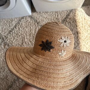 Target Tan Sun Hat with Black and White Floral Design